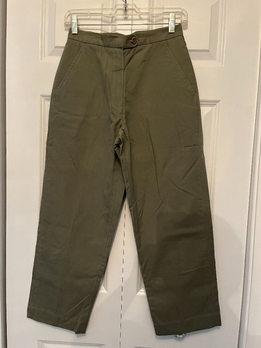 F. by Faconnable Olive Capri Pant Sz 4 Soft Cotton Pockets Zipper Inseam 25"